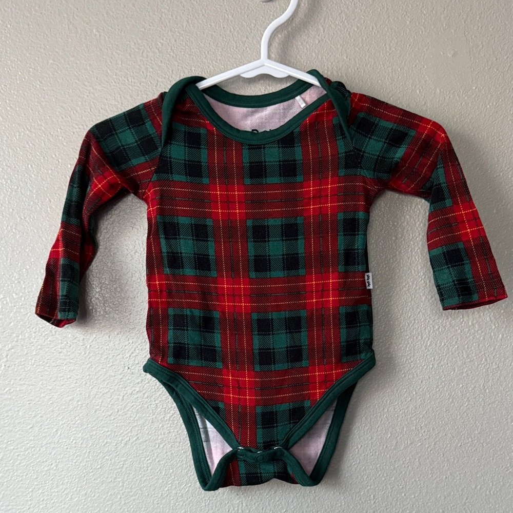 Little Sleepies Red Green Tartan Plaid Play Bodysuit Newborn Size